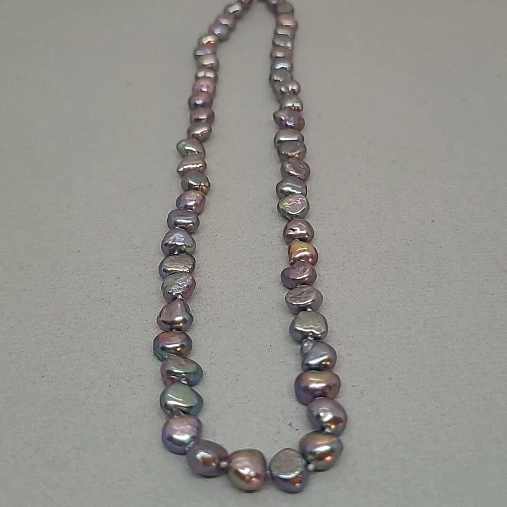 Vintage Peacock Baroque Freshwater Pearl Necklace Gray Purple Iridescent